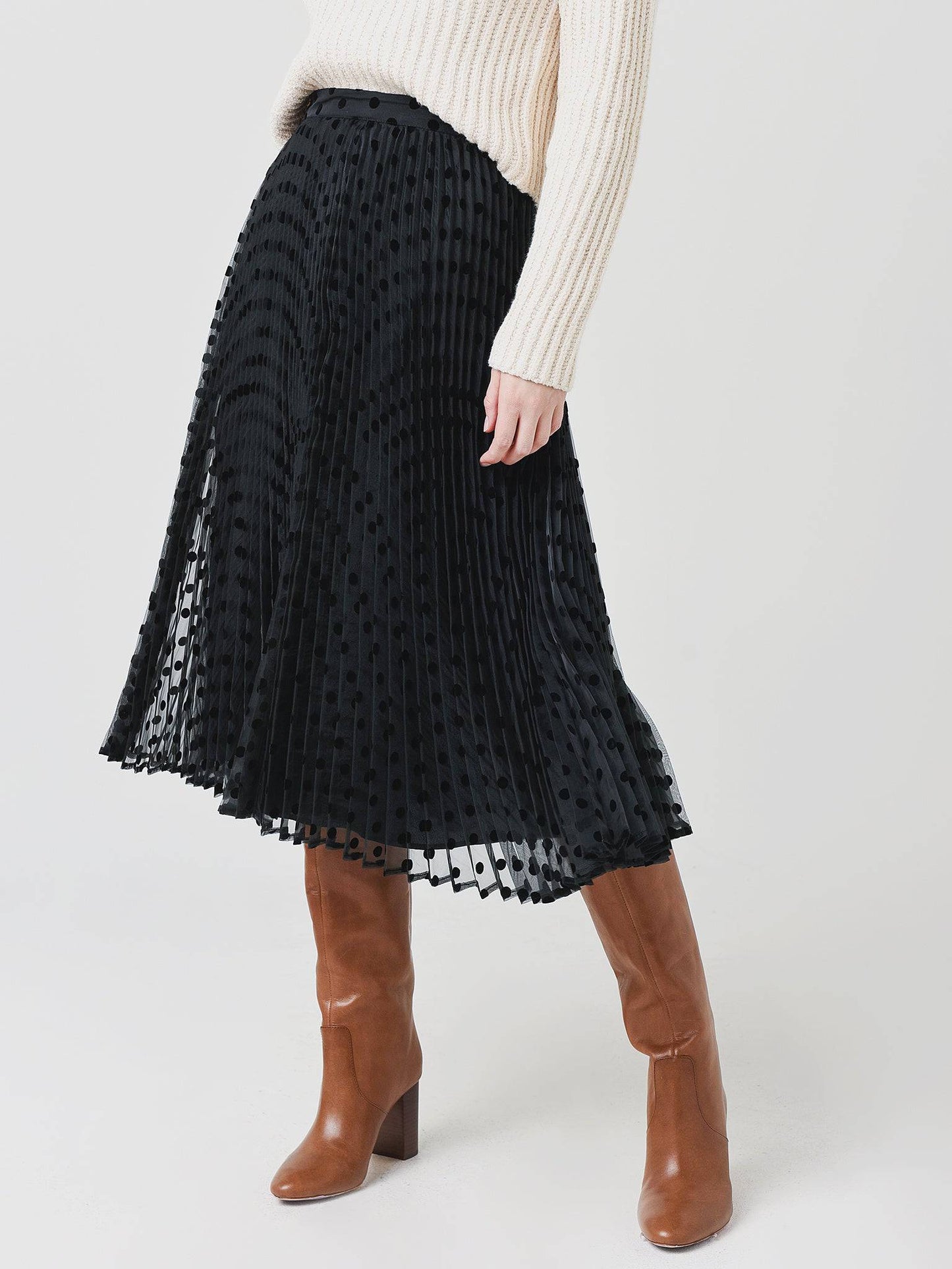 Lavender Brown Women's Burnout Dot Organza Pleated Skirt - Saint Bernard