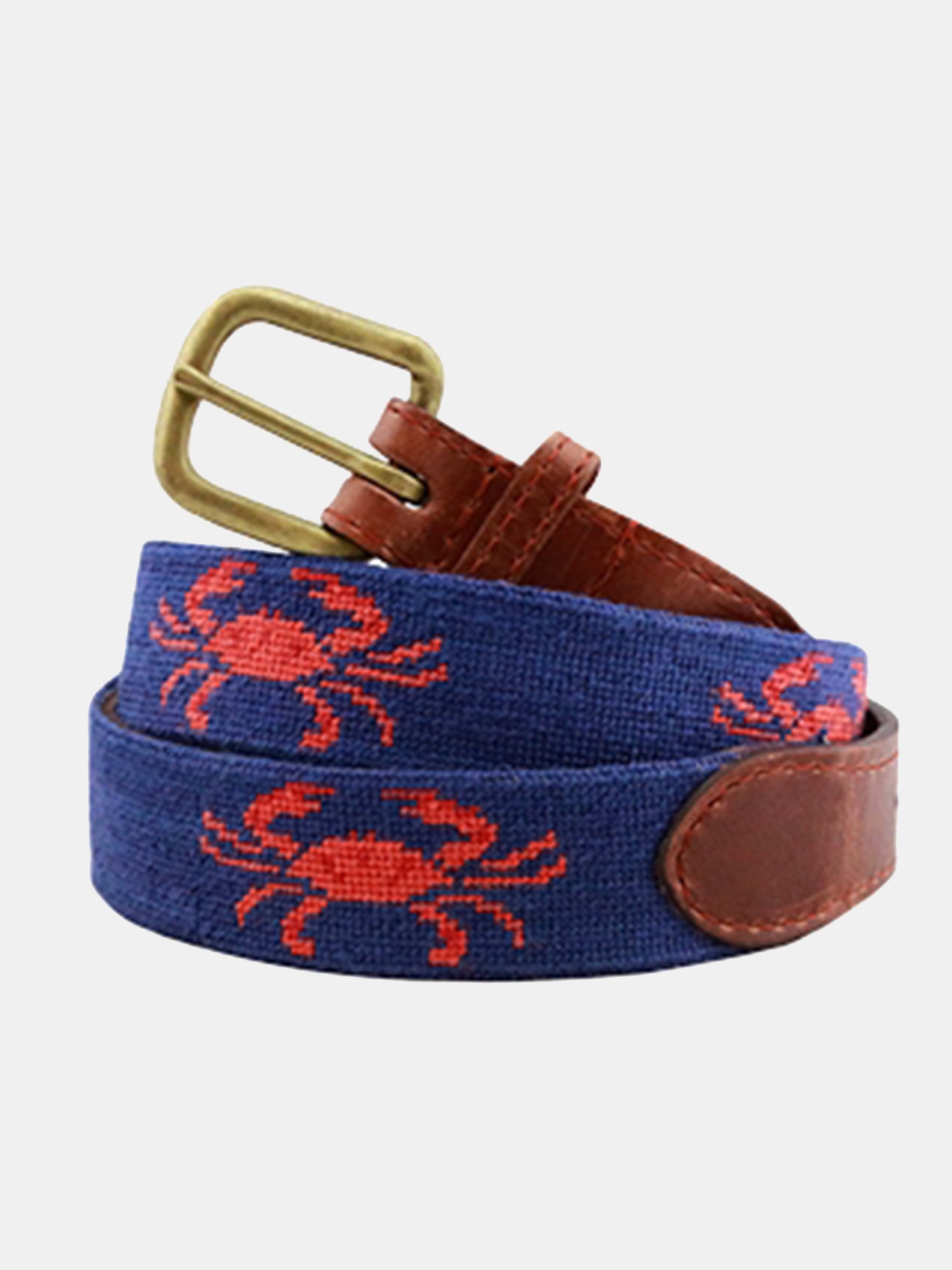 Smathers & Branson Men's Coral Crab Needlepoint Belt - Saint Bernard