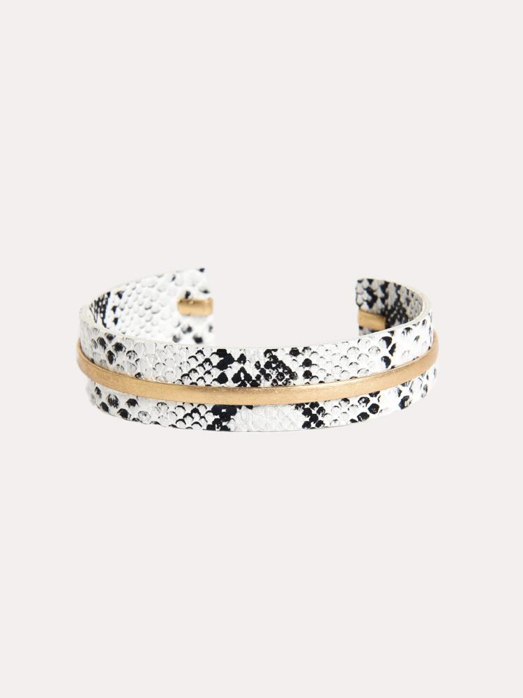 Panacea Black and White Snakeskin Gold Bar Cuff - Saint Bernard