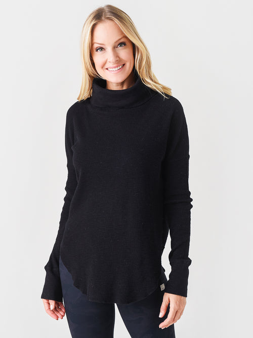 Dylan Women's Slub Waffle Shirt-Tail Turtleneck