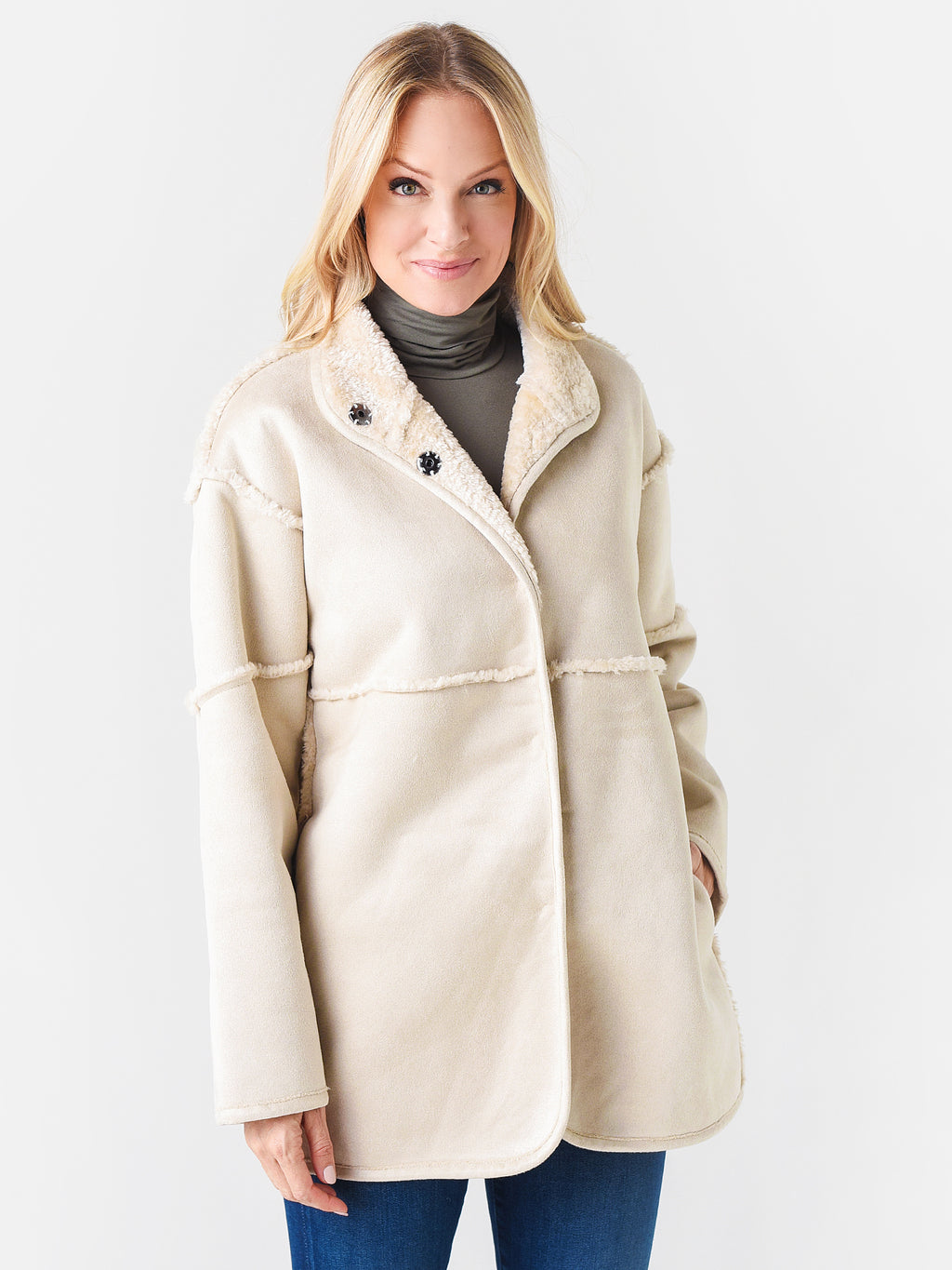 Dylan Women's Lux Suede and Sherpa Reversible Coat - Saint Bernard