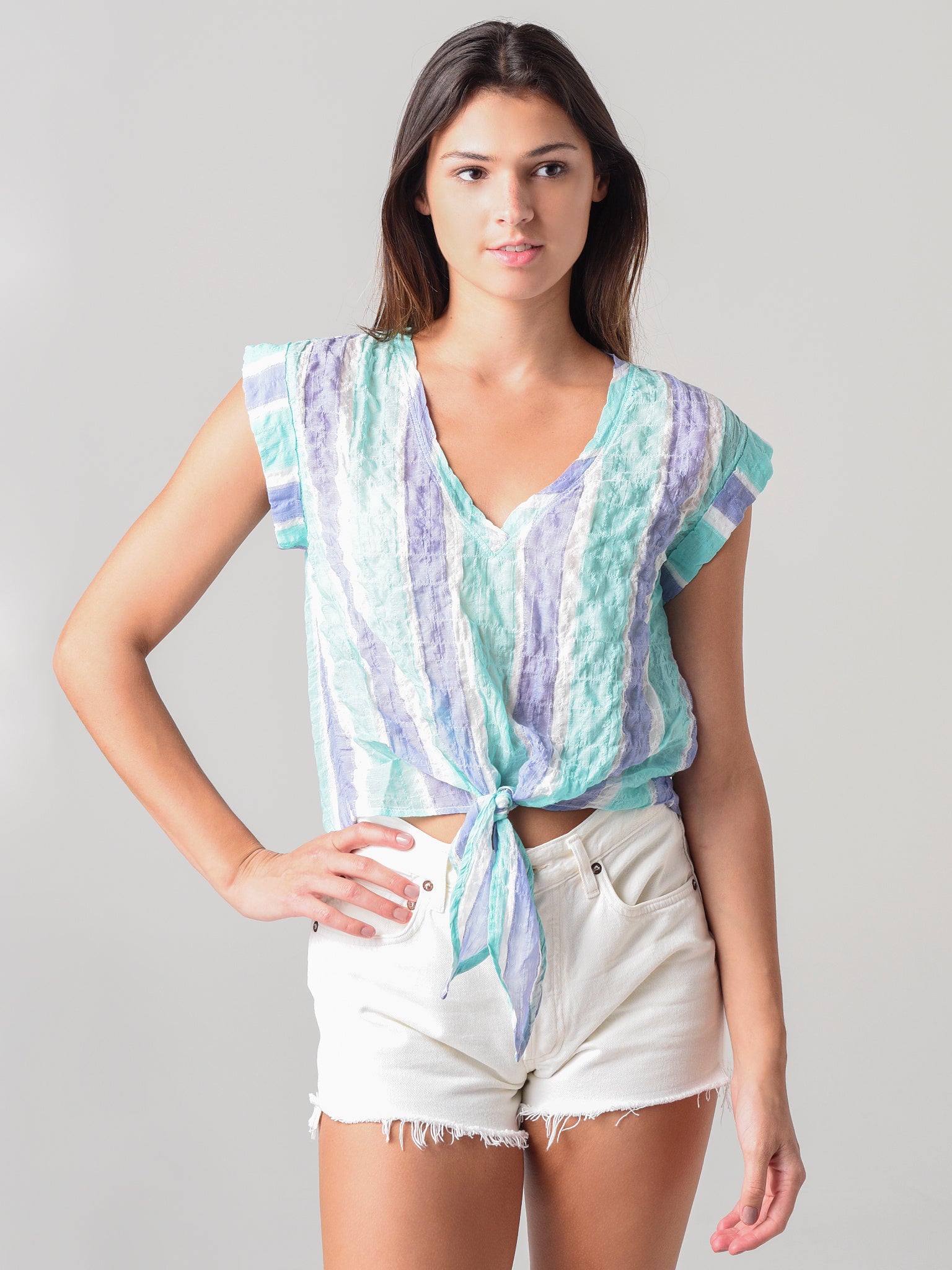 Bella Dahl Women's Tie Front V-Tee - Saint Bernard