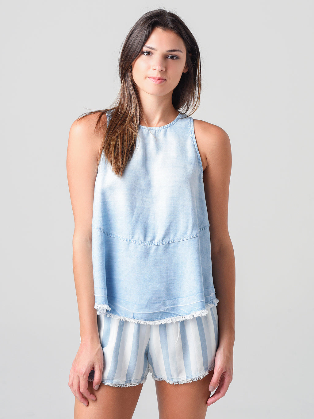 Bella Dahl Women's Release Hem Button Back Peplum Tank - Saint Bernard