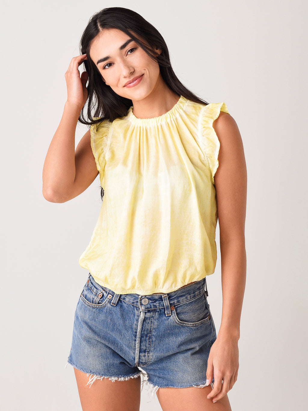 Bella Dahl Women's Ruffle Sleeve Elastic Waist Blouse - Saint Bernard