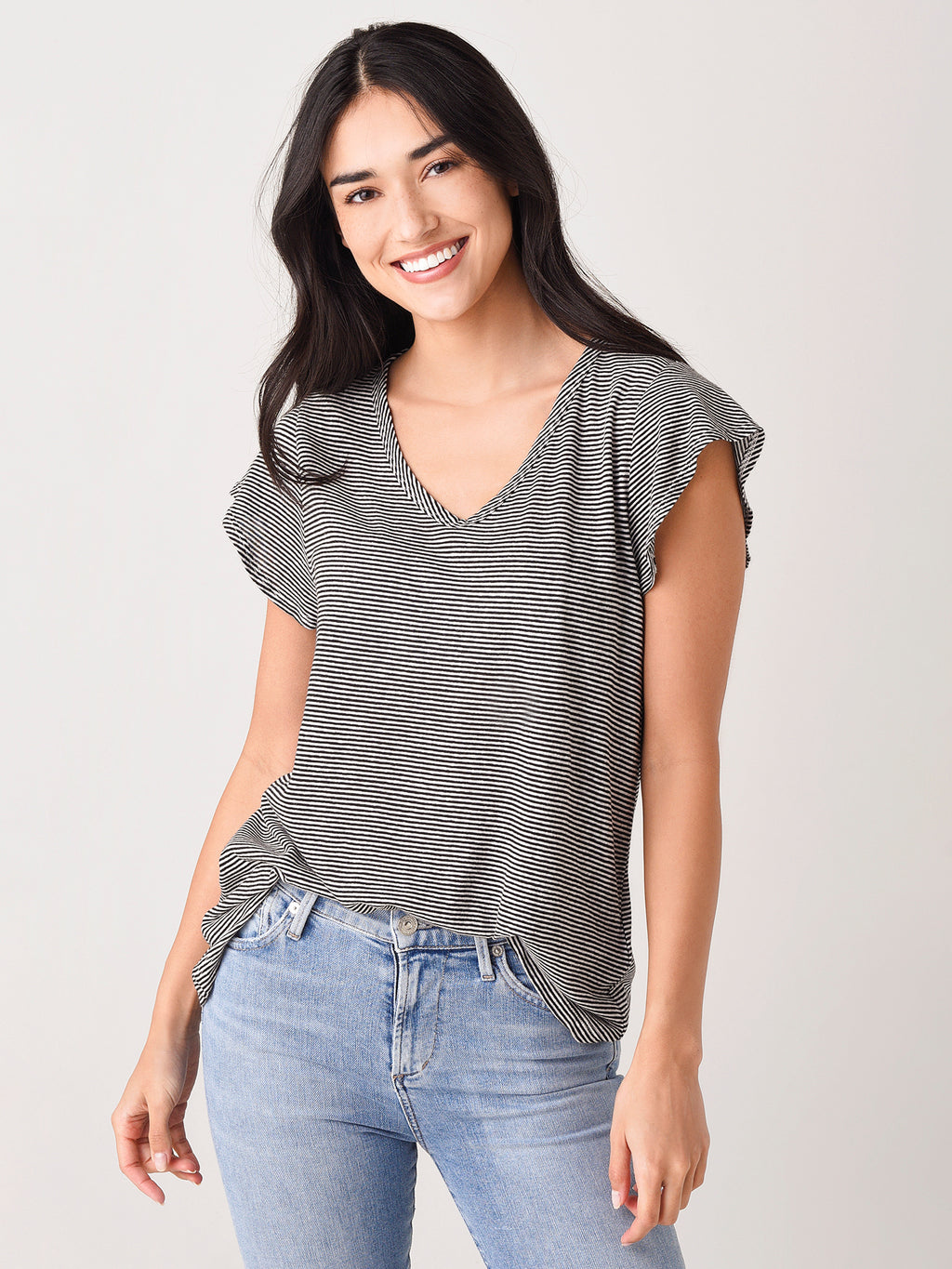 Dylan Women's Stripe V-Neck Femme Tee - Saint Bernard