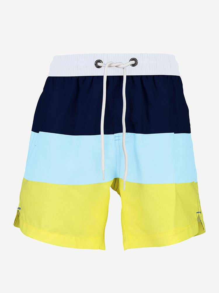 Snapper Rock Little Boys’ Blue Yellow Block Stripe Board Short - Saint Bernard