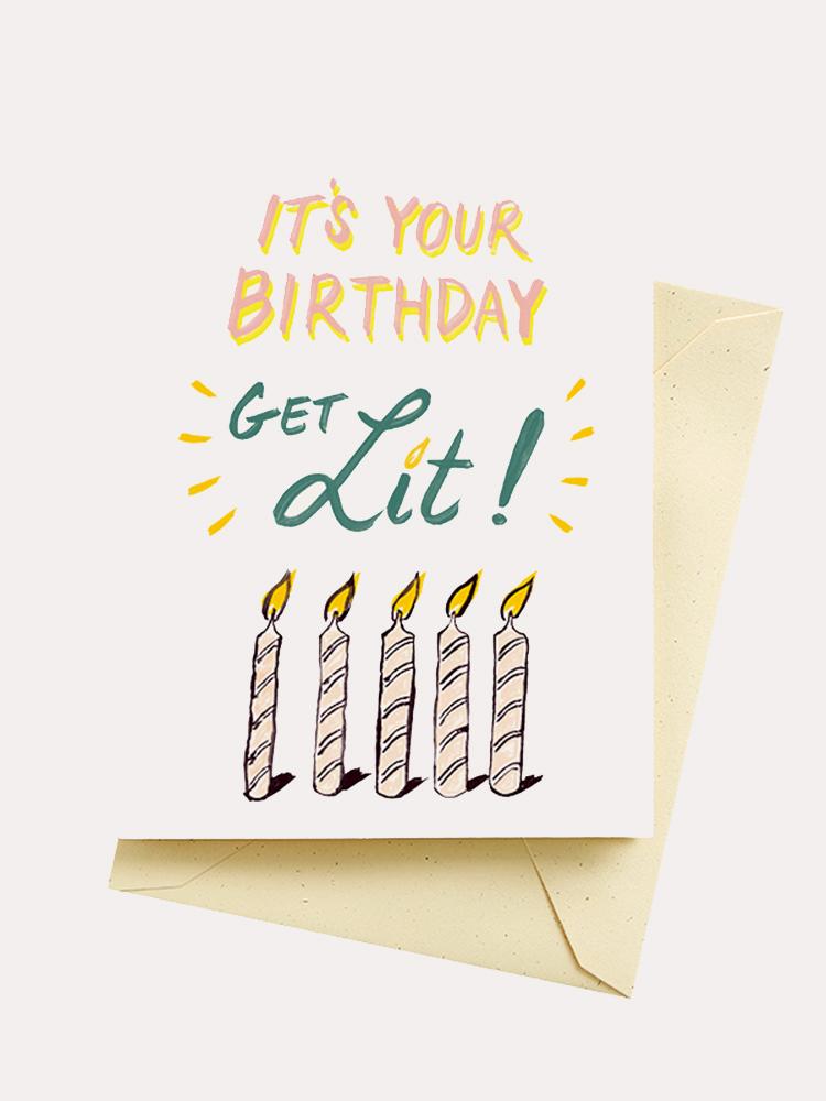 Seltzer Get Lit Birthday Card - Saint Bernard