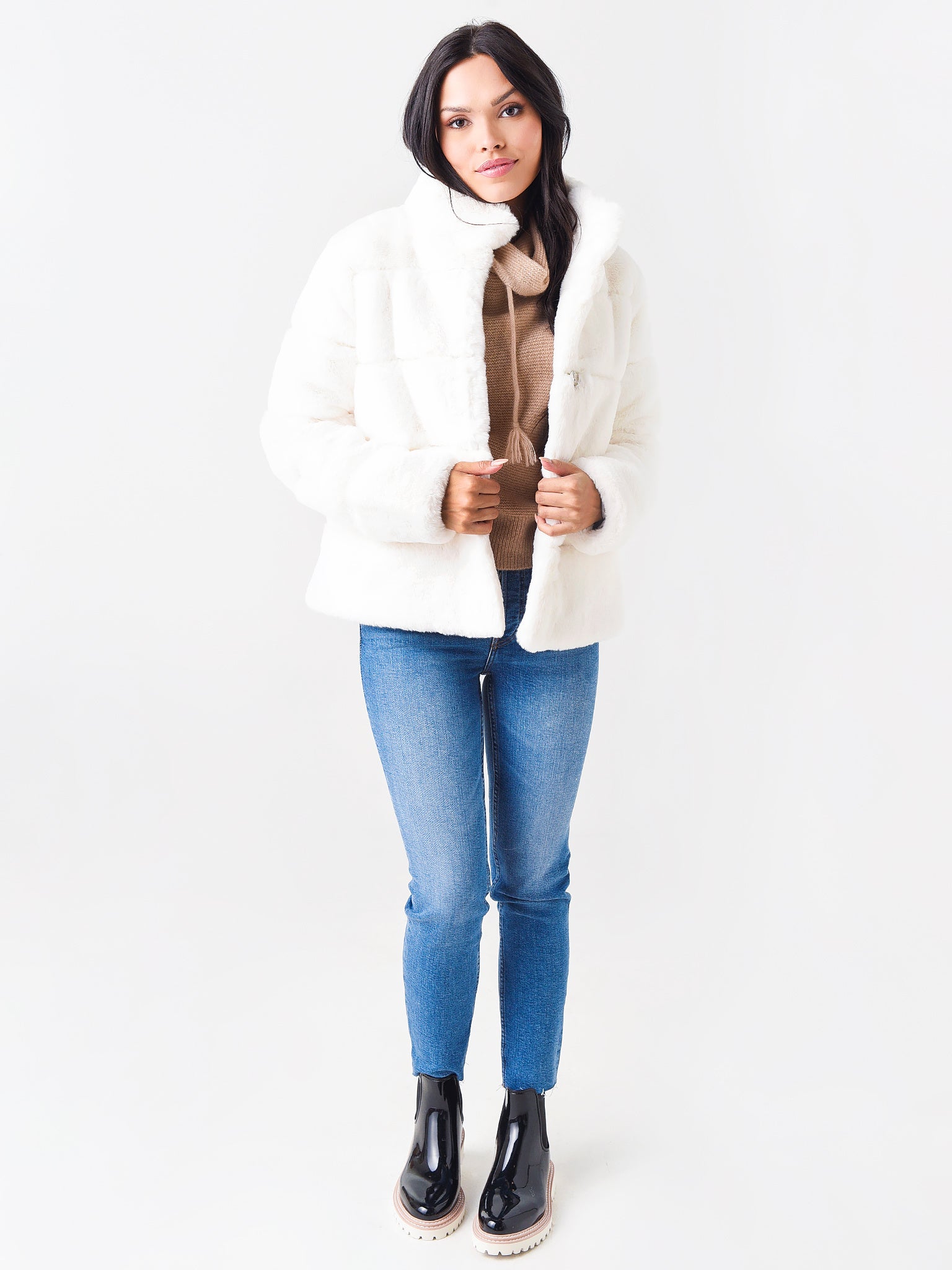 Soia & Kyo Betrice Faux Fur Lined Leather Mittens-Chestnut/Russet