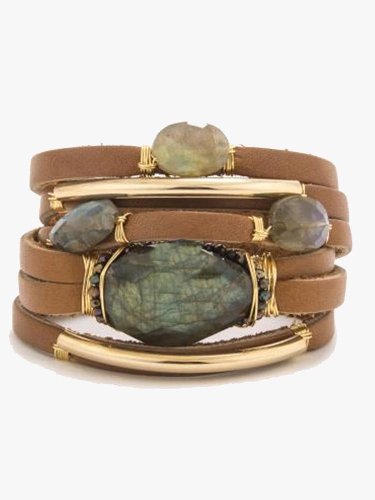 Taylor and Tessier Taupe Leather Labradorite with Snap Back