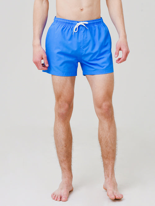 Bermies Men's Blue Solid Green Pocket Swim Trunk