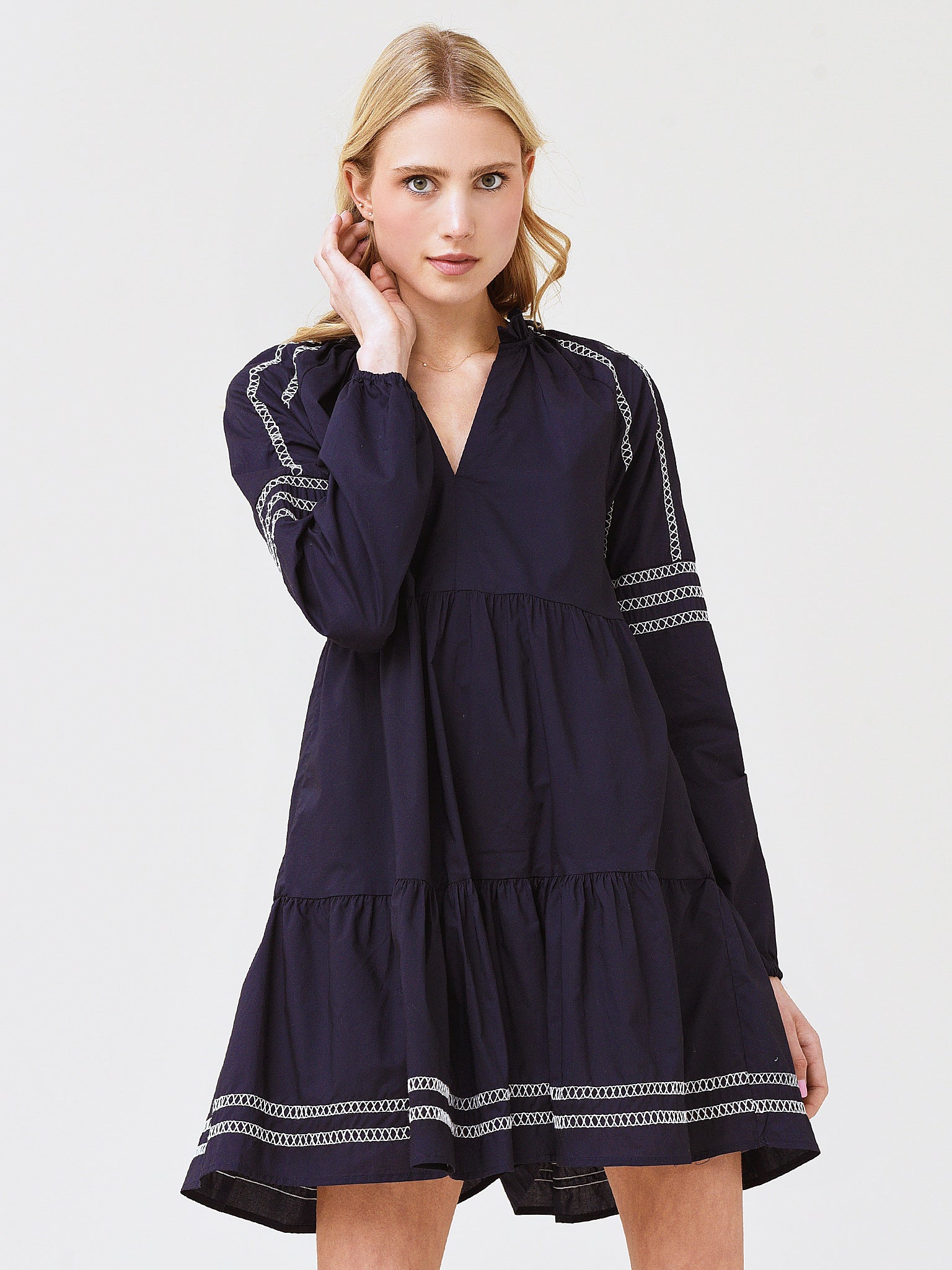 Steve Madden BB Dakota Women's Fun With Tiers Dress - Oilslick Print, Ruffle Neck, Cotton Poplin Mini - View #8