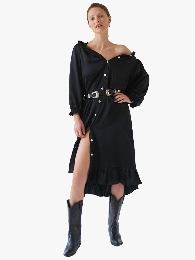 Sleeper Women’s Caviar Black Silk Loungewear Dress