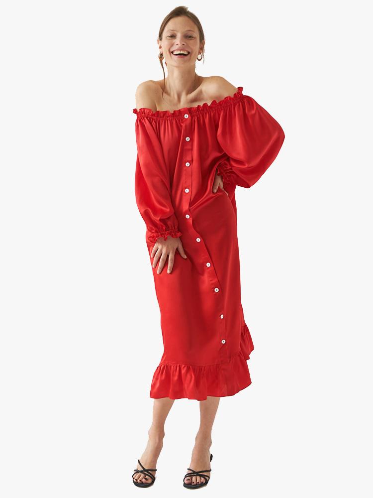 Sleeper Women’s Scarlet Red Silk Loungewear Dress - Saint Bernard