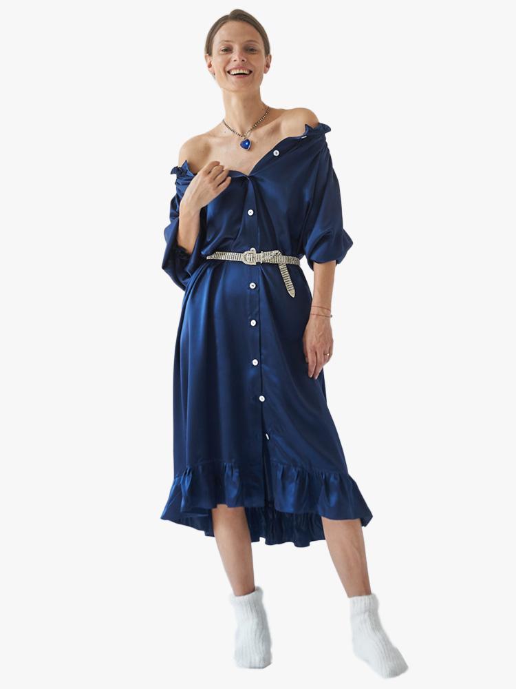 Sleeper Women’s Curacao Blue Silk Loungewear Dress - Saint Bernard
