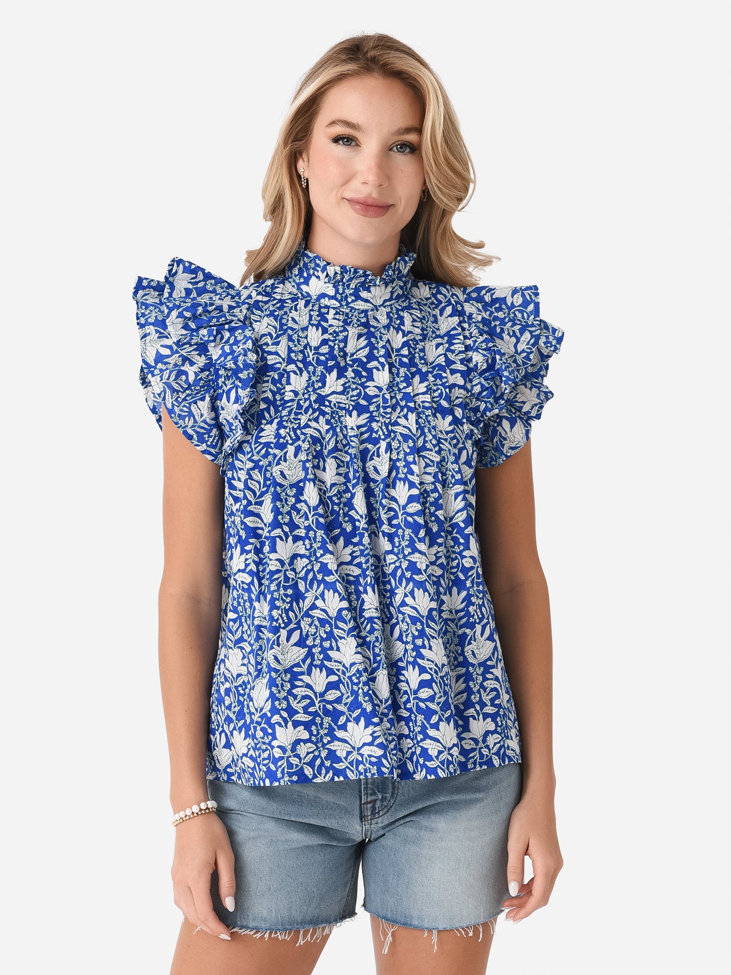 Sur La Vague Women's Button Ruffle Top - Saint Bernard