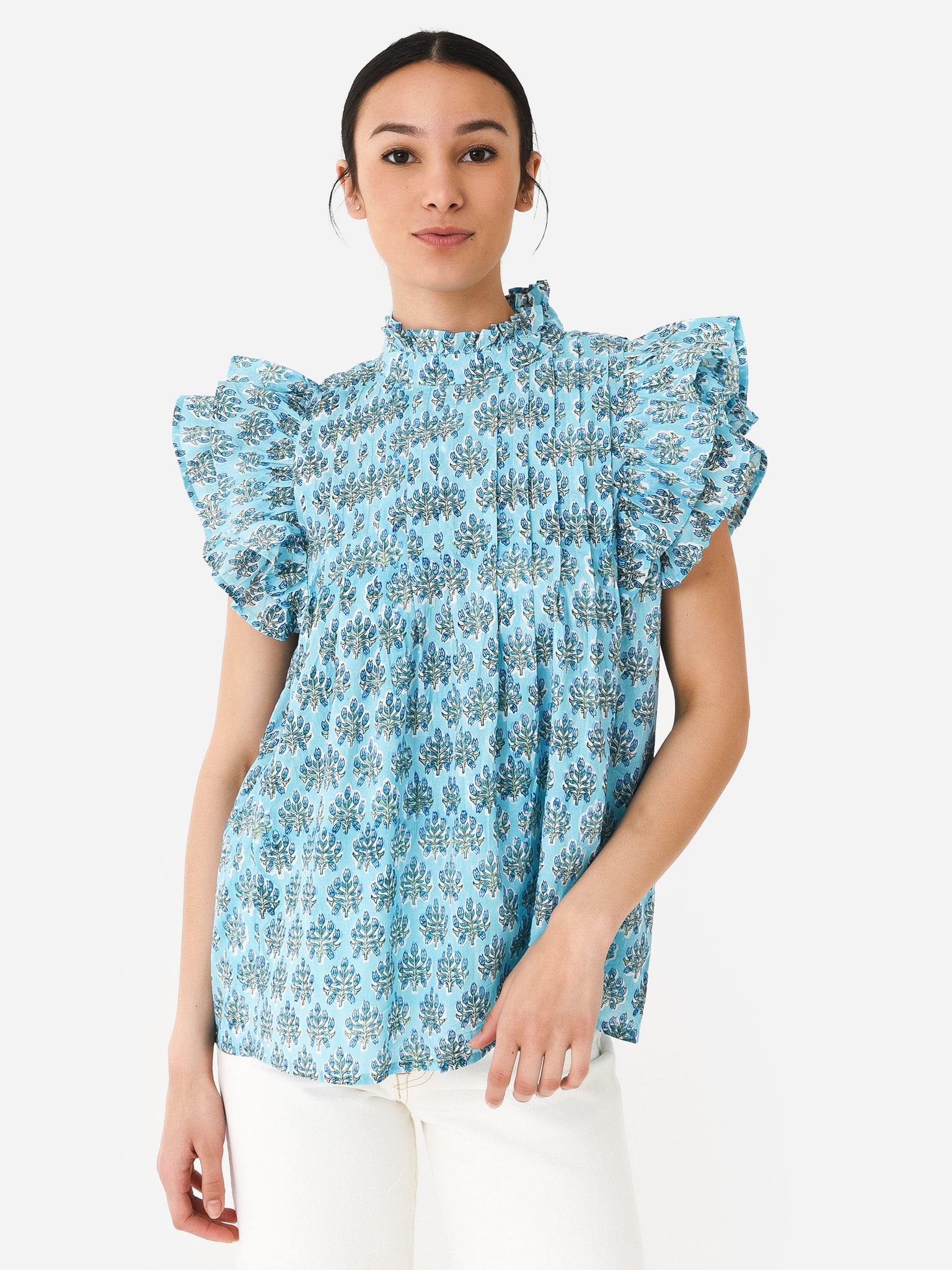 Sur La Vague Women's Button Ruffle Top - Saint Bernard