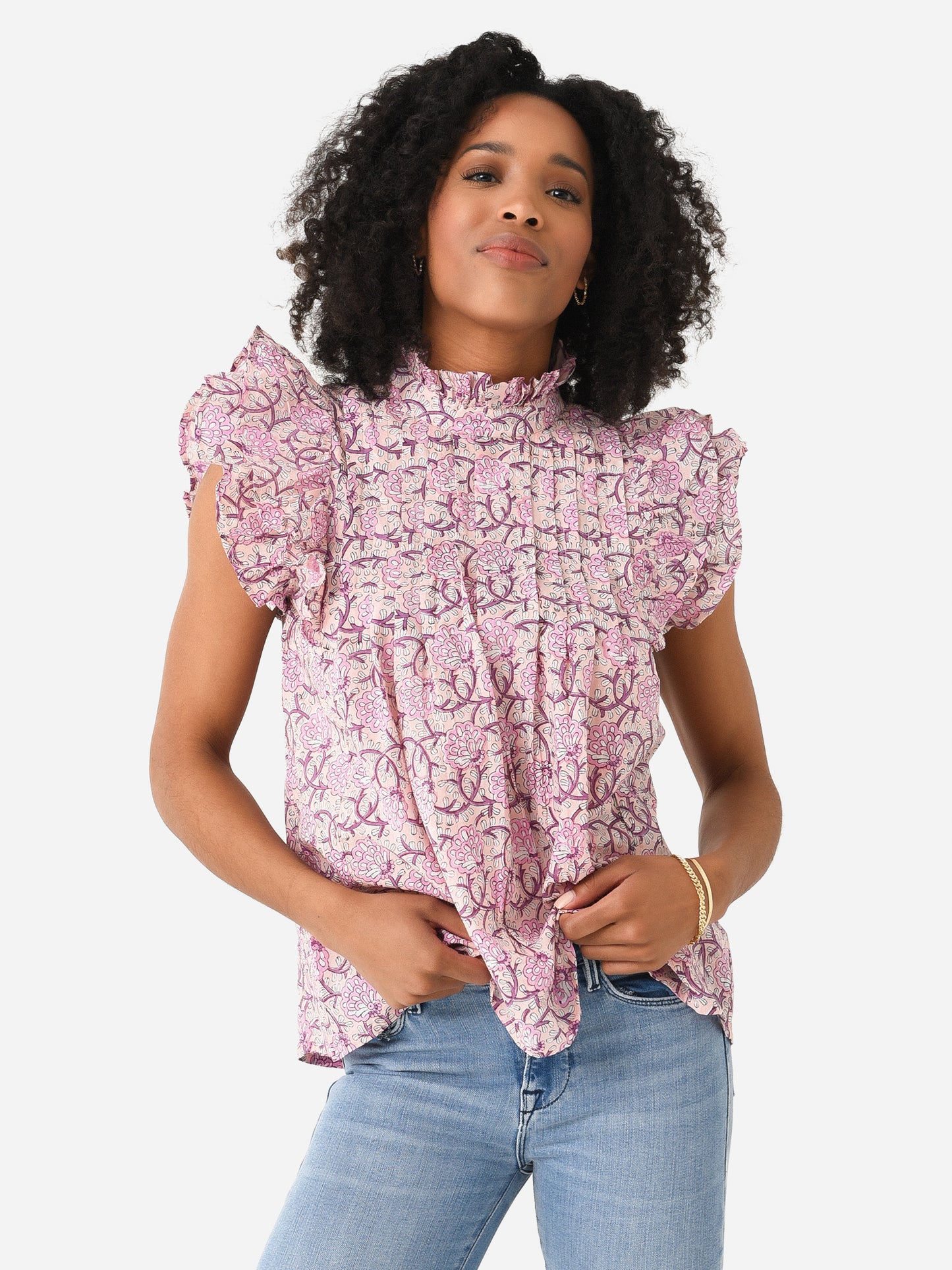 Sur La Vague Women's Button Ruffle Top - Saint Bernard