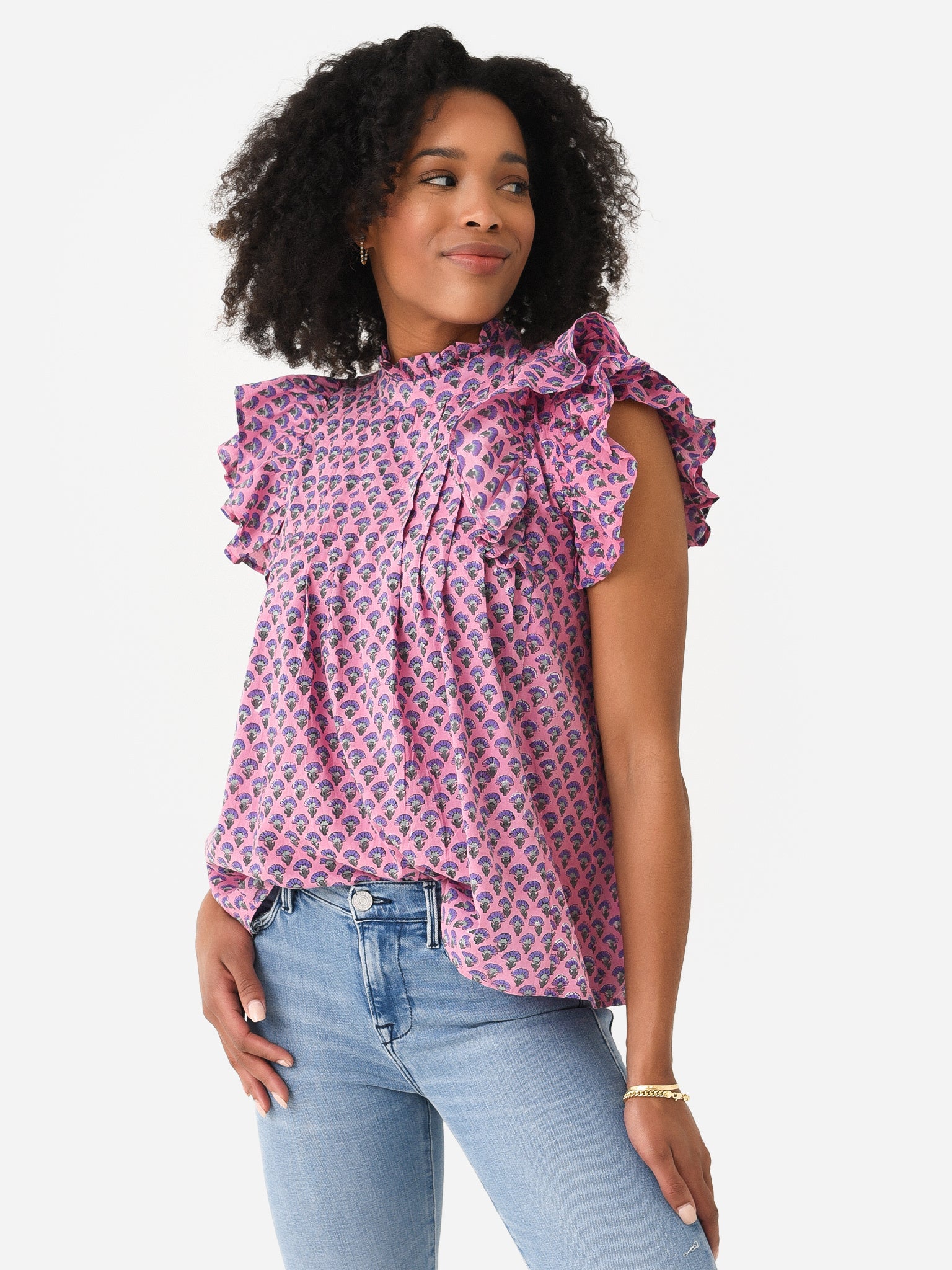 Sur La Vague Women's Button Ruffle Top - Saint Bernard