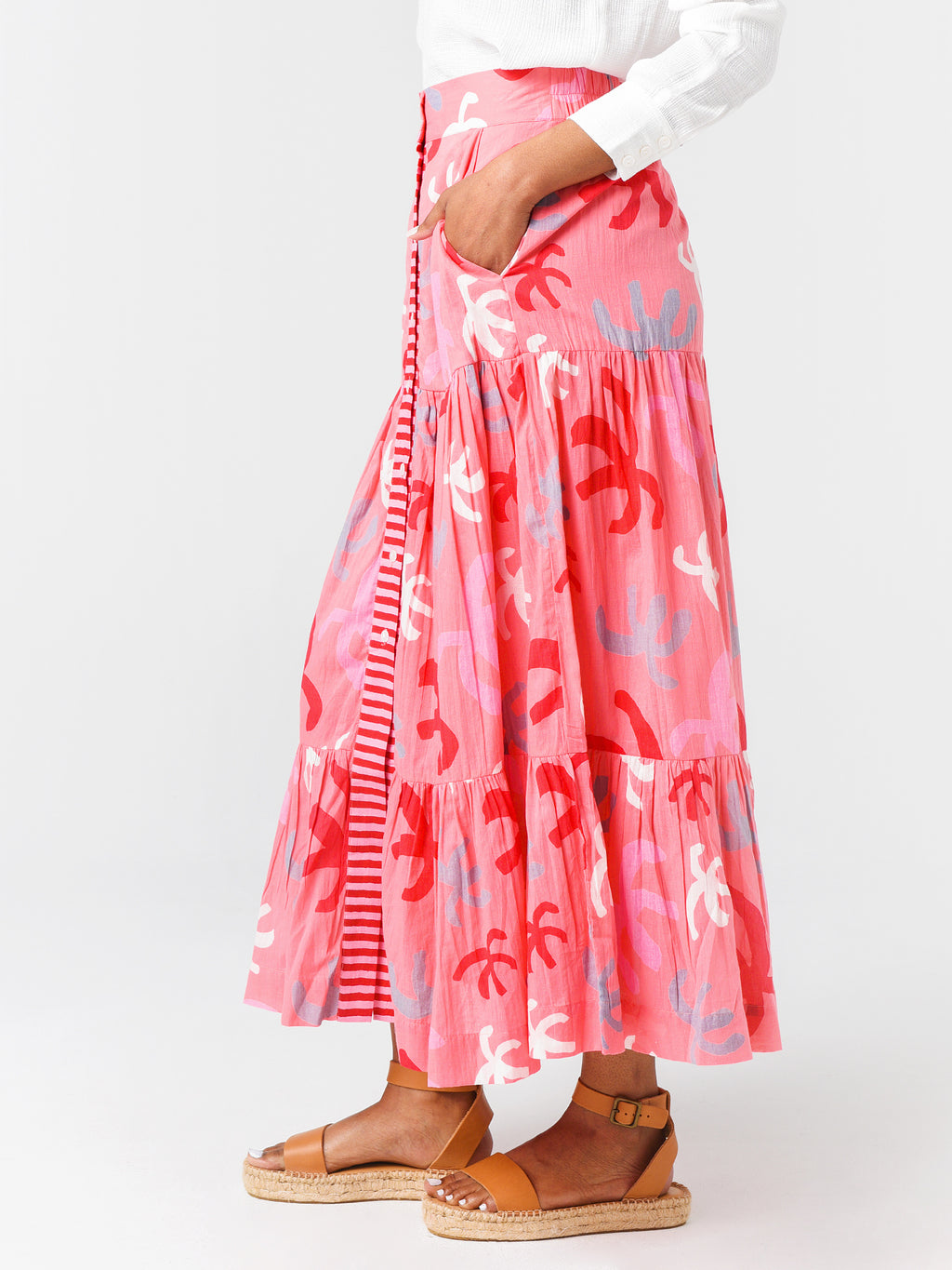 BUTTON FRONT SKIRTxCOZUMELPINKRED-alt1