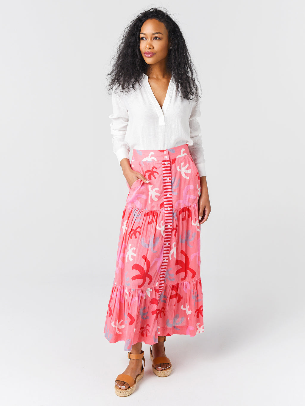 BUTTON FRONT SKIRTxCOZUMELPINKRED-alt3