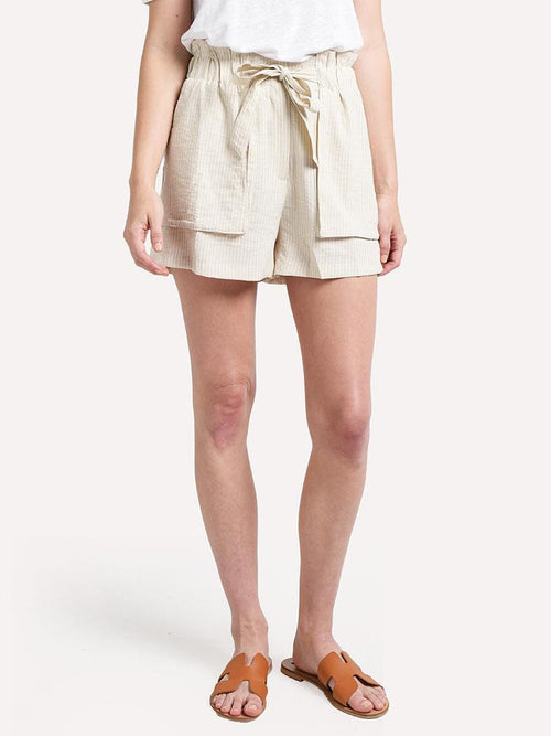 Glam Vertical Multi Stripe Waist Tie Pocket Short