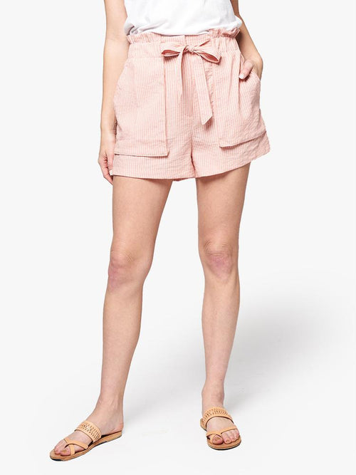 Glam Vertical Multi Stripe Waist Tie Pocket Short