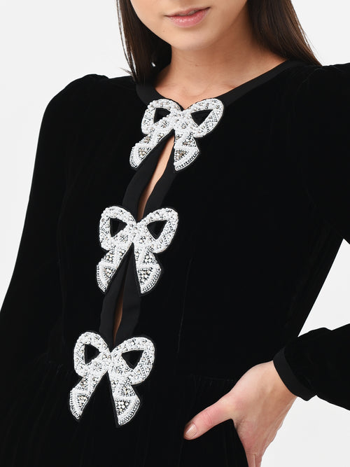 Saloni Women's Camille Velvet Embellished Bows Dress