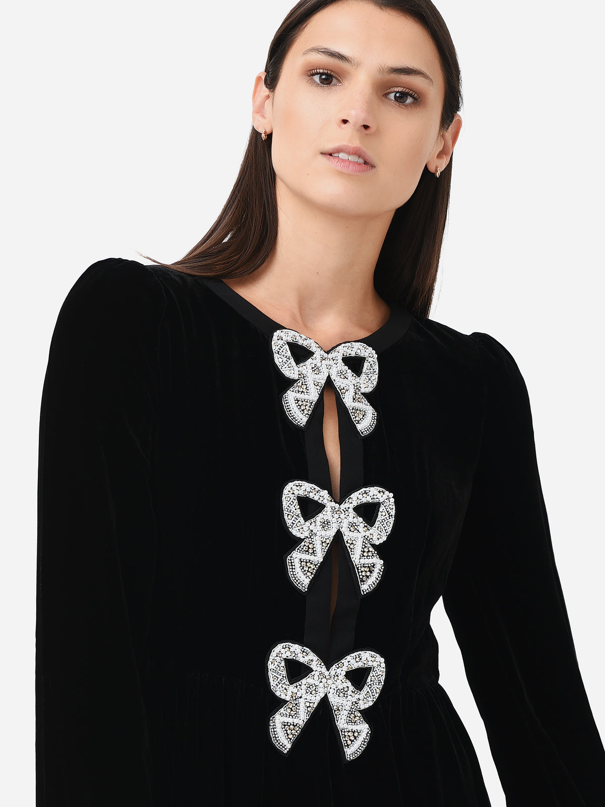 Saloni Women's Camille Velvet Embellished Bows Dress
