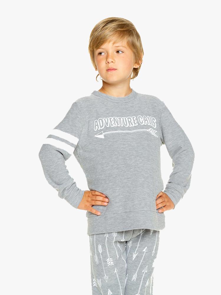 Chaser Boys' Cozy Knit Crew Neck Pullover Sweater Heather Grey - Saint Bernard
