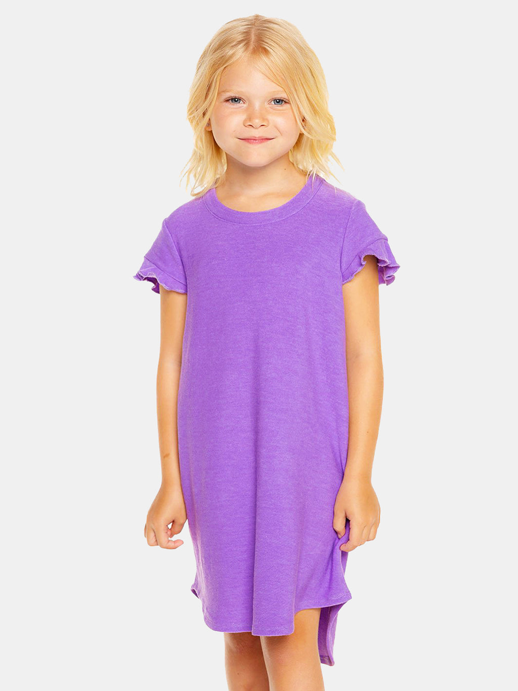 Chaser Girls' Knit Ruffle Short Sleeve Shirttail Mini Dress - Saint Bernard