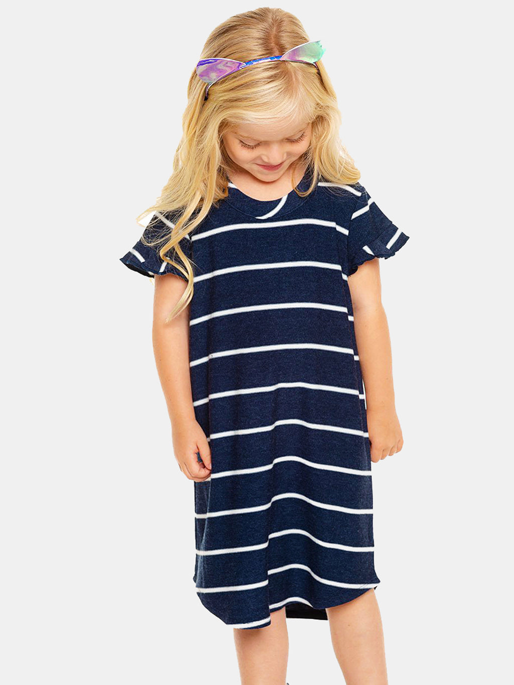 Chaser Girls' Knit Ruffle Short Sleeve Shirttail Mini Dress - Saint Bernard
