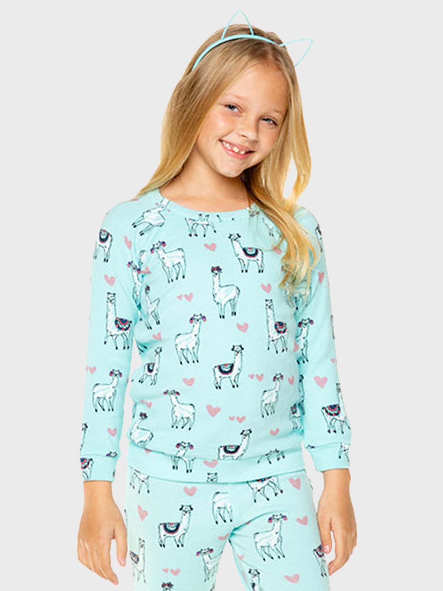 Chaser Girls' Llama Love Raglan Pullover - Saint Bernard