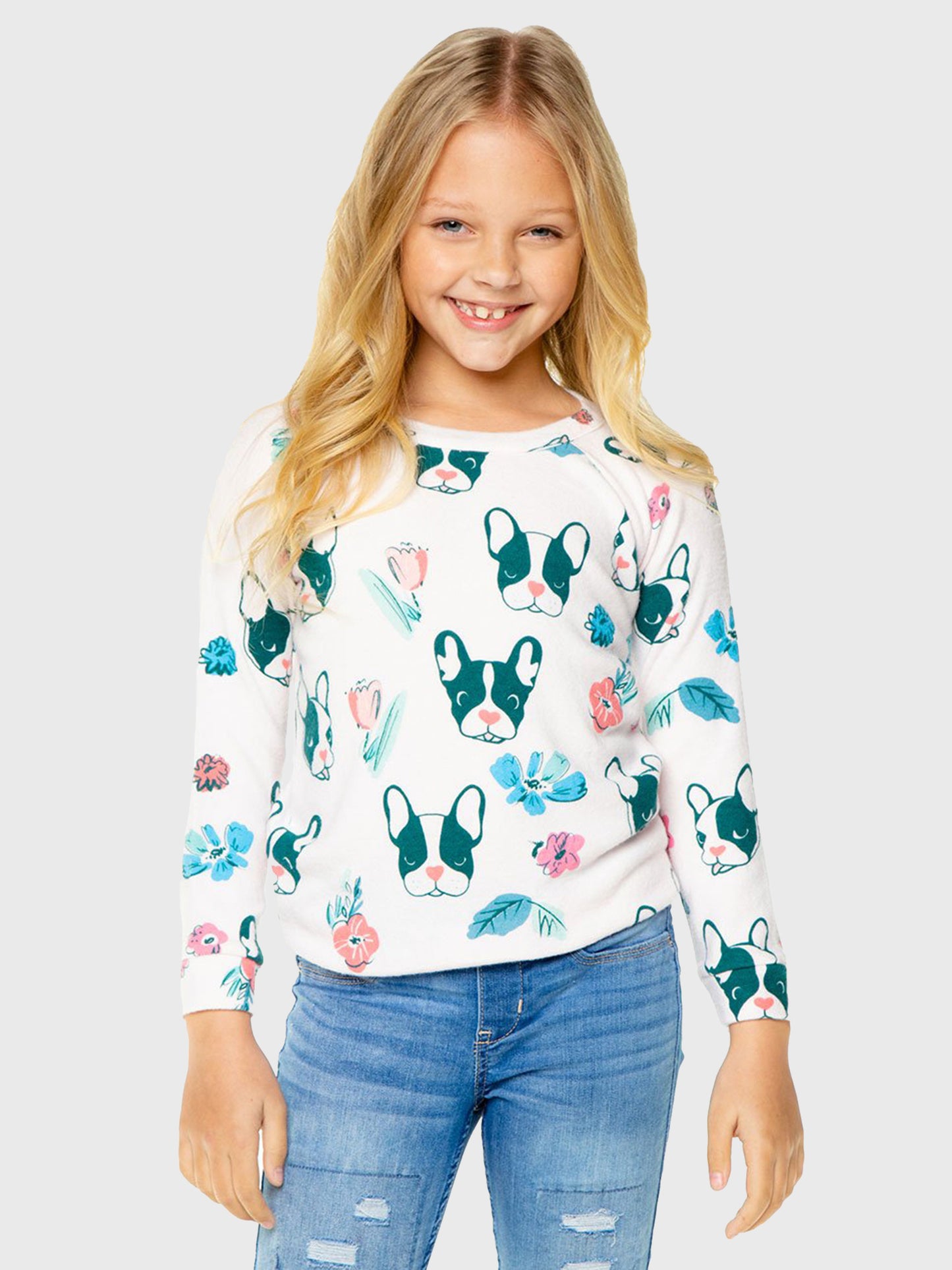 Chaser Girls' Dogs and Flowers Raglan Pullover