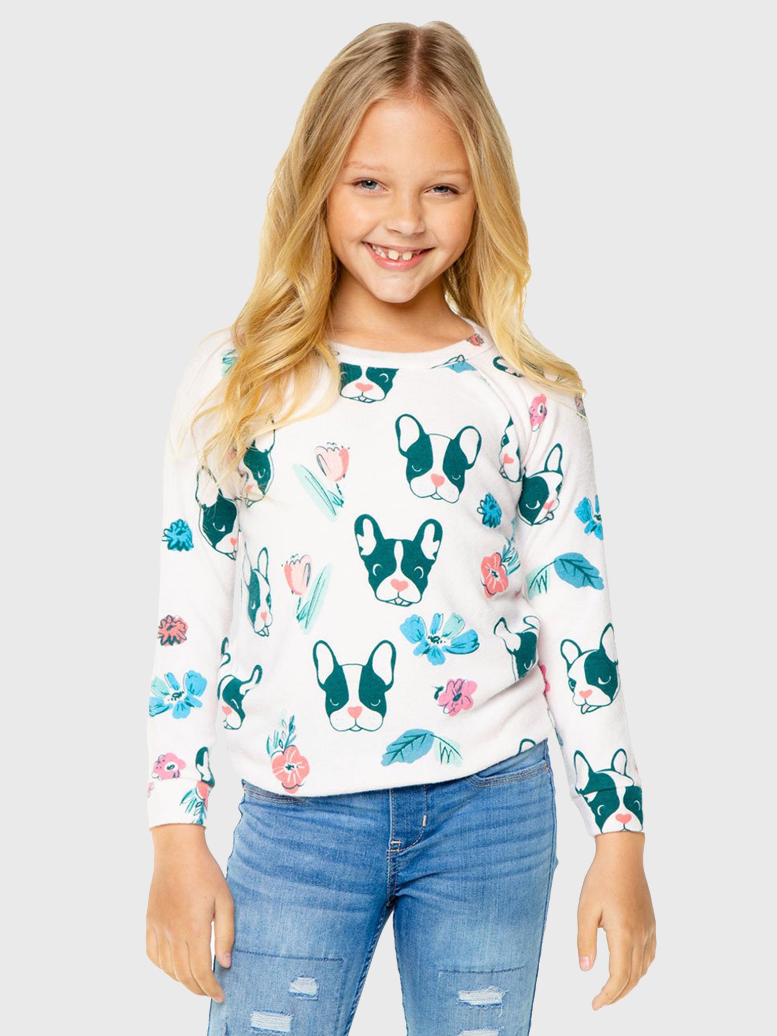 Chaser Girls' Dogs and Flowers Raglan Pullover - Saint Bernard
