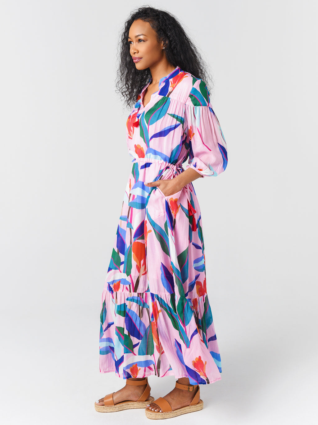 CINCHED WAIST MAXI DRESSxBOTANICAPINK-alt1