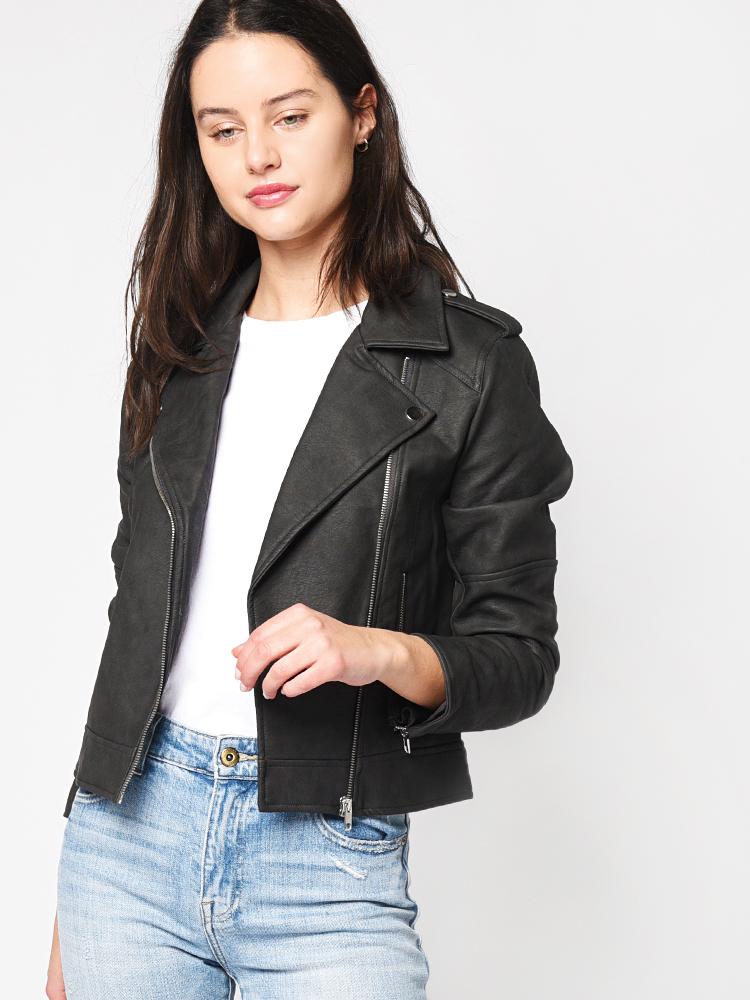 Cupcakes and Cashmere Francie Faux Leather Moto Jacket - Saint Bernard