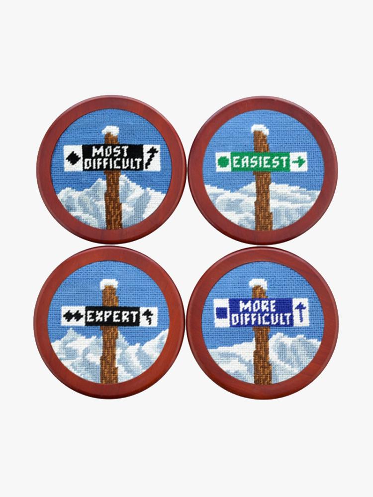 Smathers & Branson Ski Trails Needlepoint Coaster Set - Saint Bernard