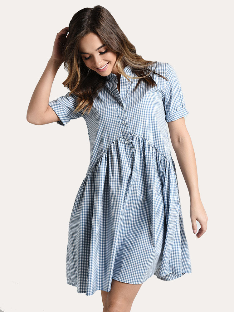 Rae Mode Short Sleeve Button Gingham Dress - Saint Bernard