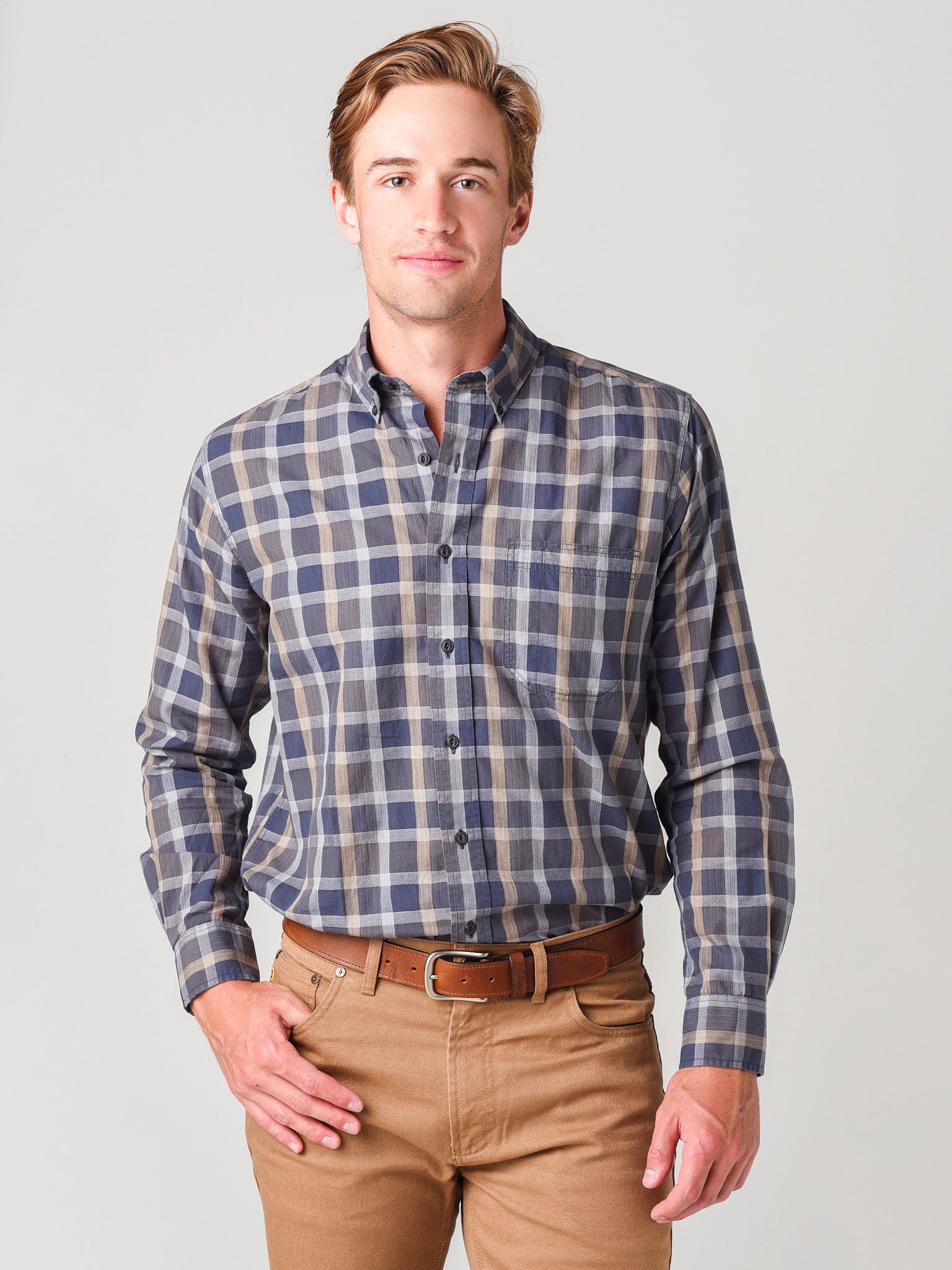 Duck Head Men's Astor Herringbone Plaid Shirt - Saint Bernard