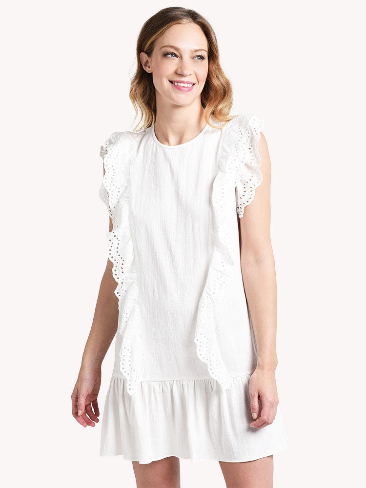 Pinch Eyelet Lace Ruffle Tunic Dress - Saint Bernard