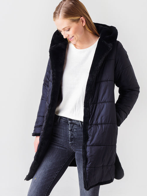 Save The Duck Women's Violet Long Reversible Faux Fur Hooded Coat