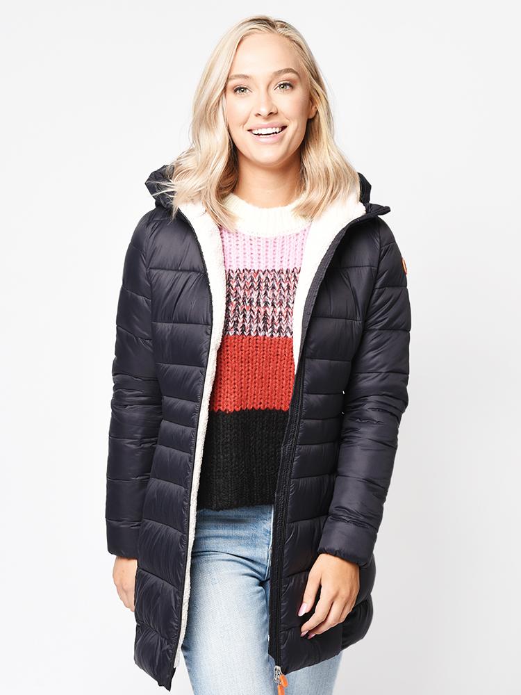 Save The Duck Women’s Giga Faux Sheepskin Hooded Jacket - Saint Bernard