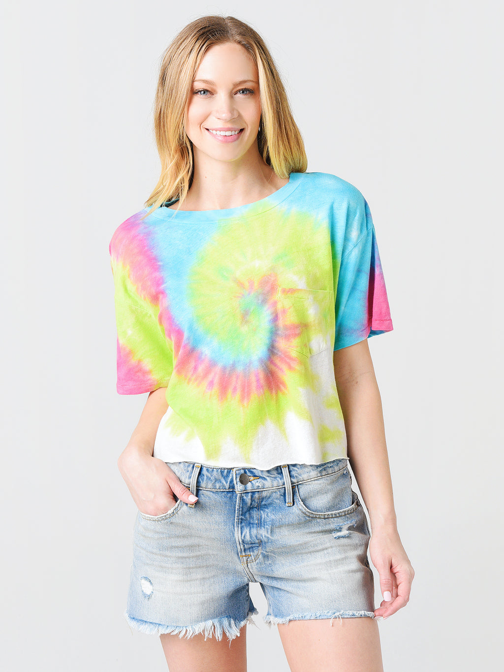 Pam&Gela Women's Tie-Dye Crop Skater Tee - Saint Bernard