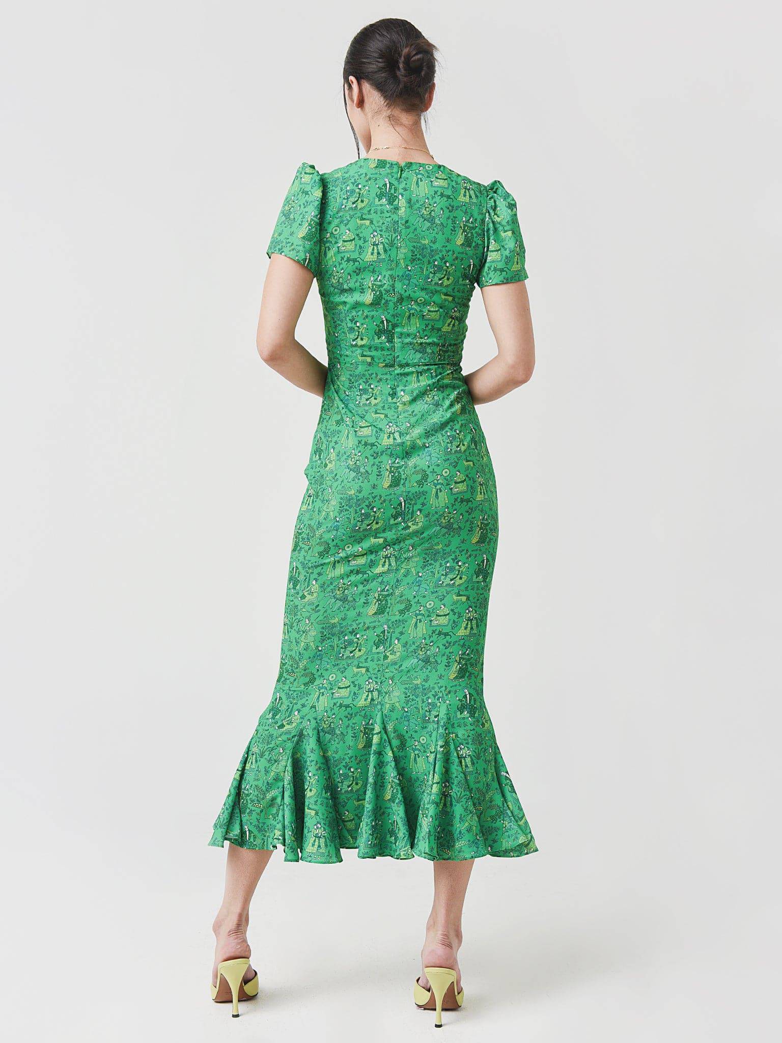 rhode lulani dress green RHODE Lulani Floral Print Midi Dress