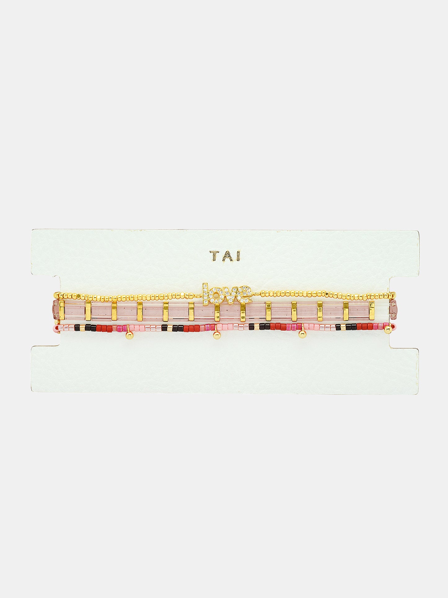 Tai Set of Three Love Bracelets in Purple, Black, Red and Pink