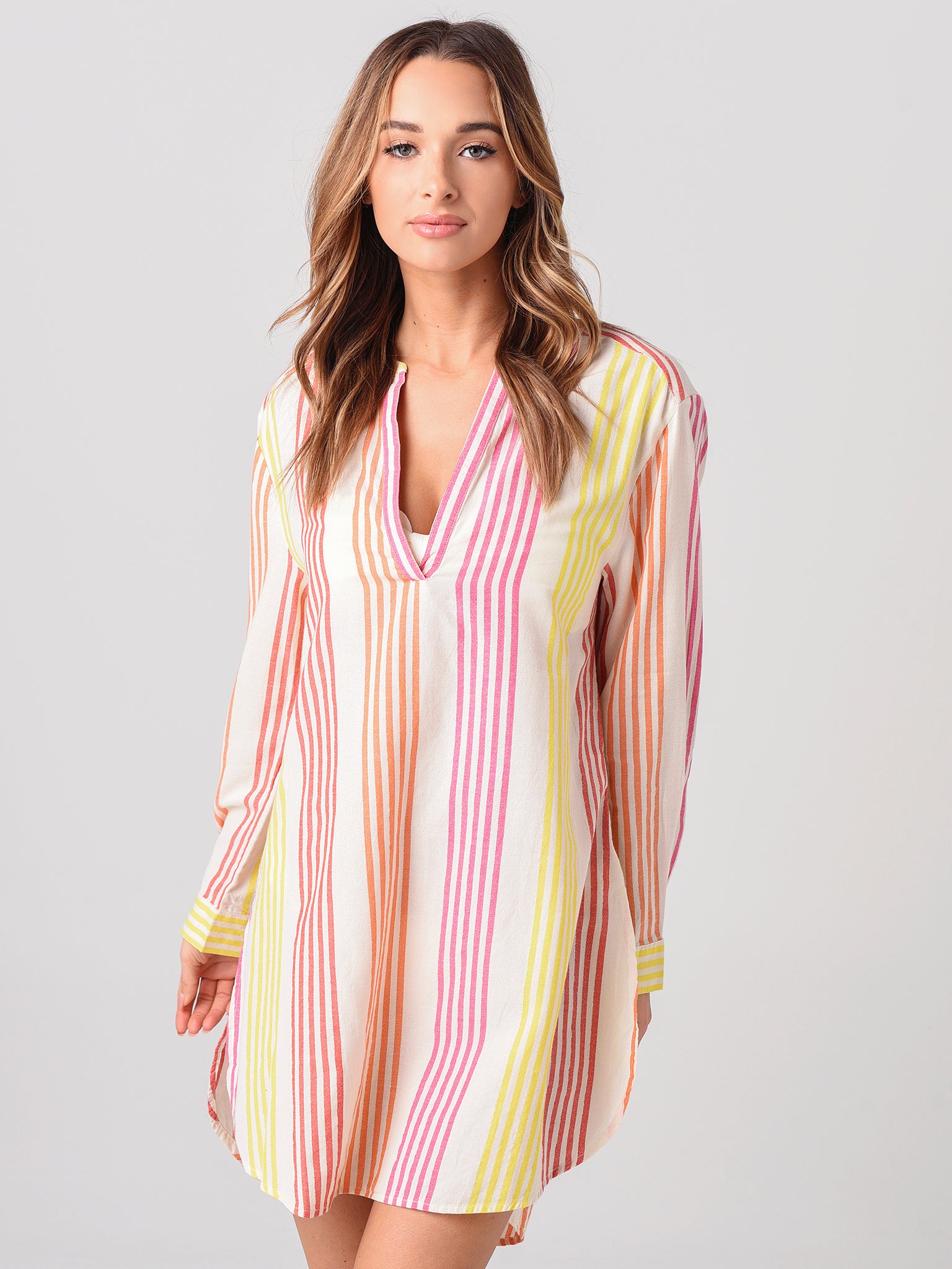 Echo Women's V-Neck Long Sleeve Stripe Tunic Cover-Up - Saint Bernard