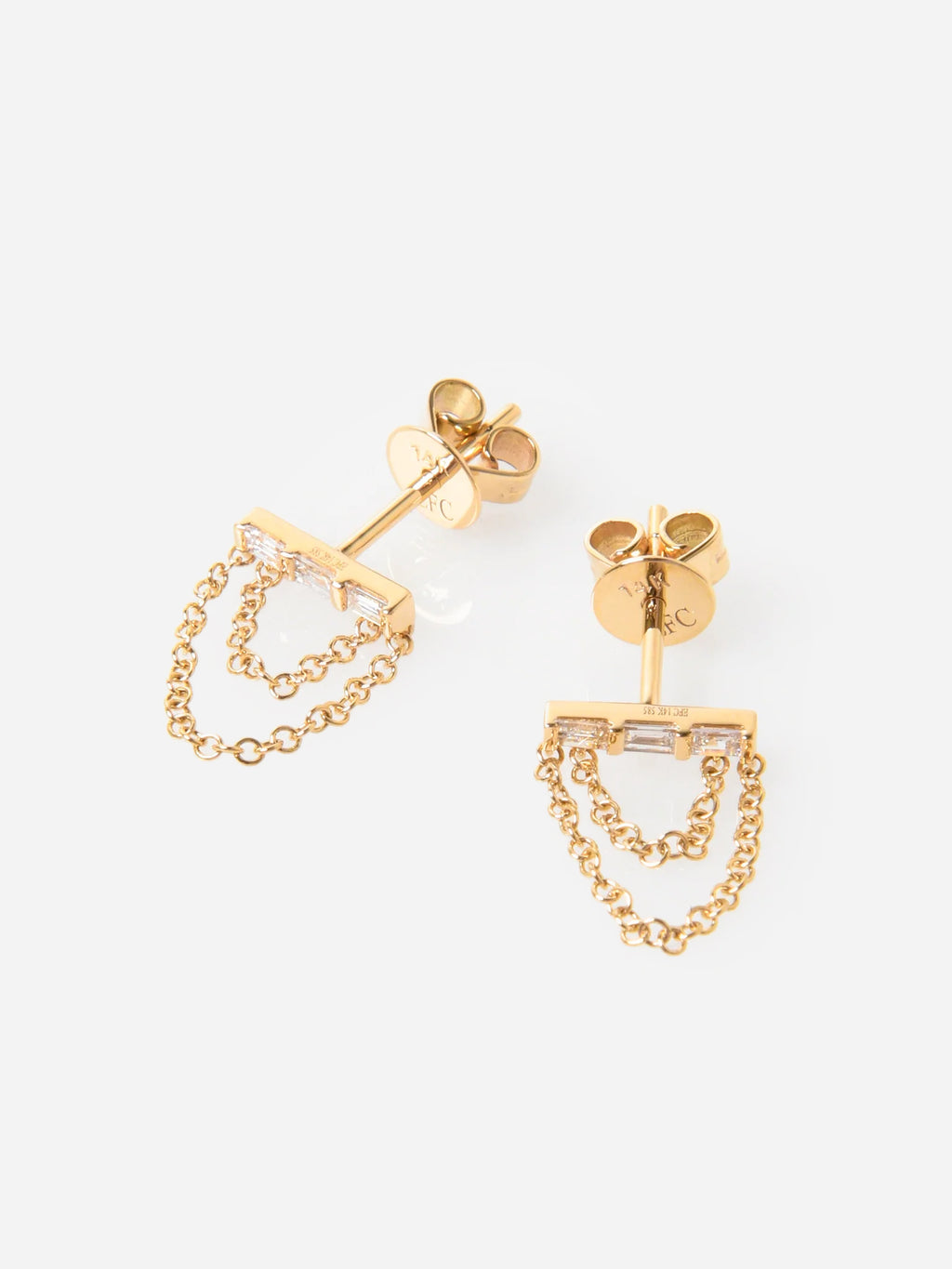 EF Collection Diamond Baguette Bar Chain Stud Earrings - Saint Bernard