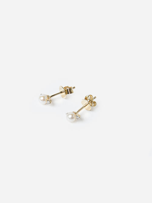 EF Collection Diamond + Pearl Stud Earrings