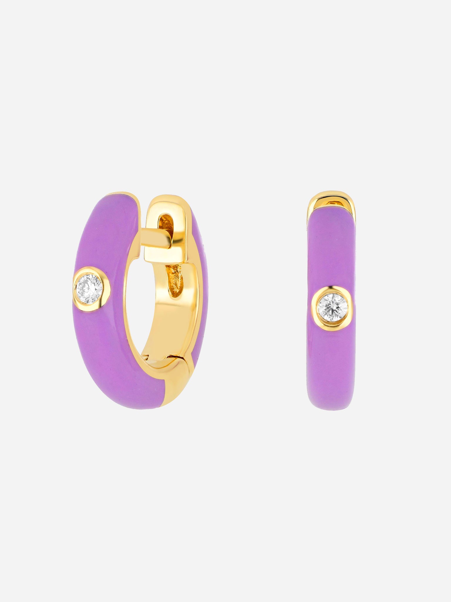 EF Collection Women's Diamond Enamel Huggie Earrings - Saint Bernard