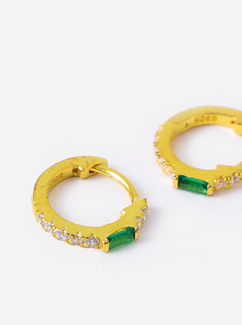 Shashi Emerald Baguette Huggie Earring - Saint Bernard